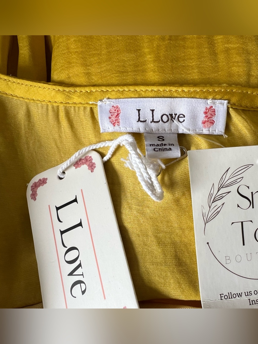 L Love Silky Short Sleeve V-Neck Blouse Tie Waist Faux Wrap New Golden Yellow - Picture 8 of 9